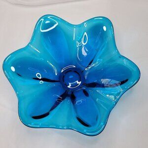 VTG Bluenique Viking Six Petal Aqua Blue Candy Dish Bowl Flower Shaped 1970s MCM